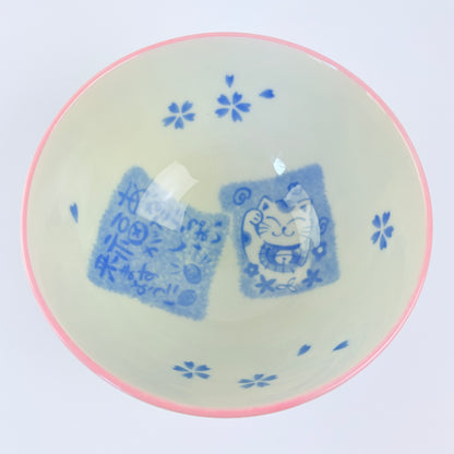 Japonská miska na rýži Maneki Neko – růžová, Mino-yaki, Made in Japan
