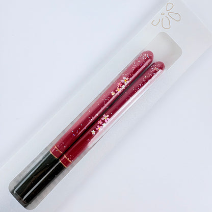 Japonské lakované hůlky Ichigo Ichie Sakura Shizuku – červené, 21 cm, vhodné do myčky, Made in Japan