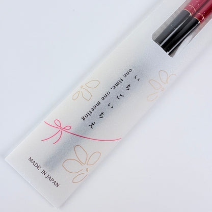 Japonské lakované hůlky Ichigo Ichie Sakura Shizuku – červené, 21 cm, vhodné do myčky, Made in Japan