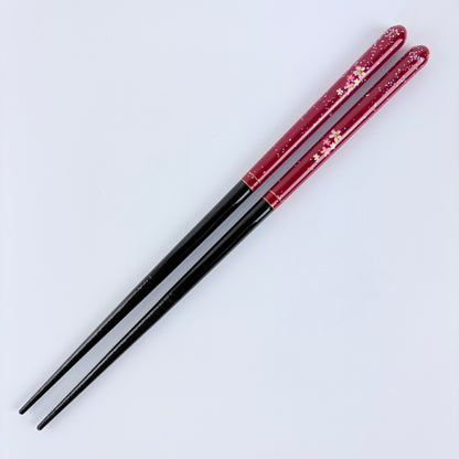 Japonské lakované hůlky Ichigo Ichie Sakura Shizuku – červené, 21 cm, vhodné do myčky, Made in Japan