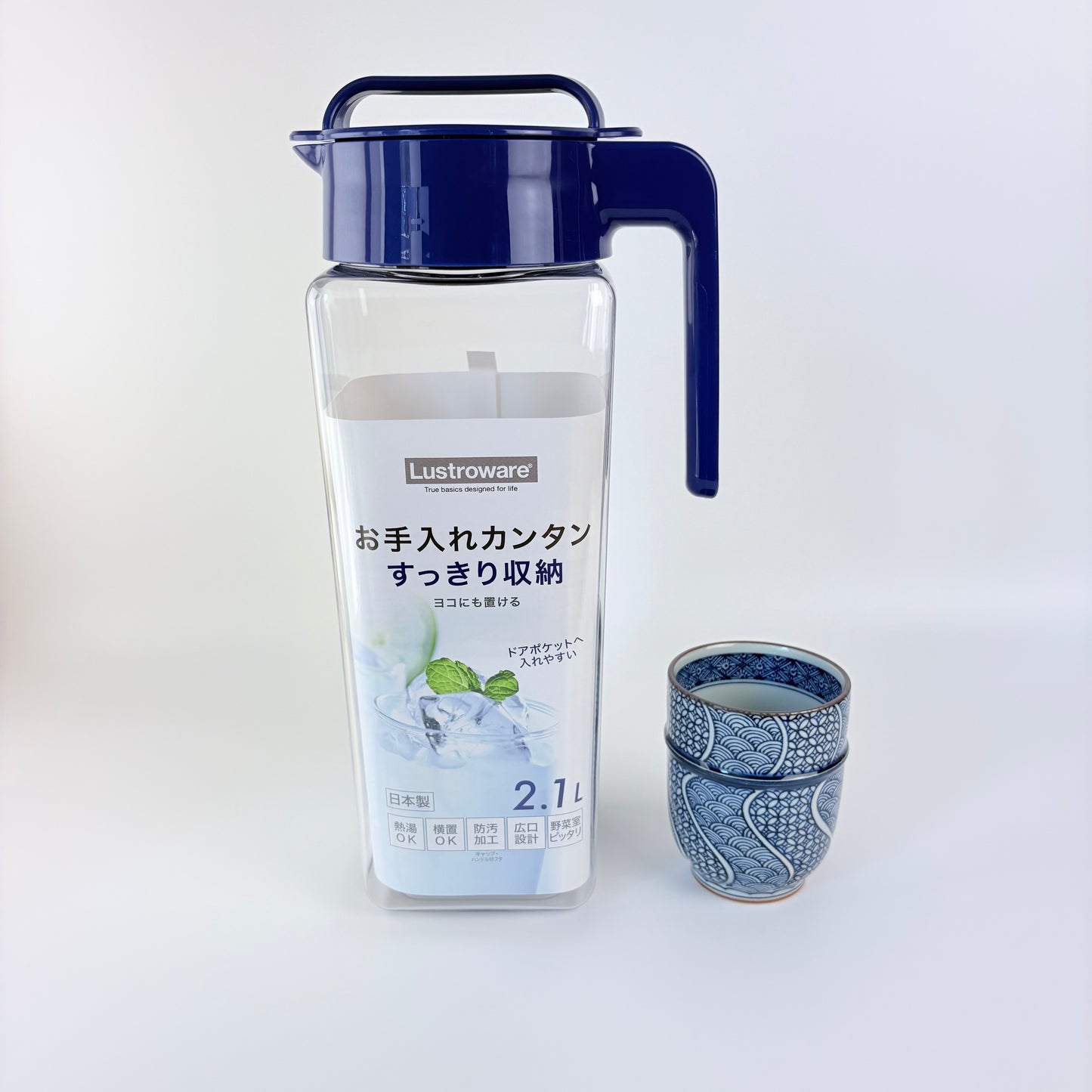 Japonská lahev na studený čaj Lustroware Square 2,1 l – modrá – Made in Japan