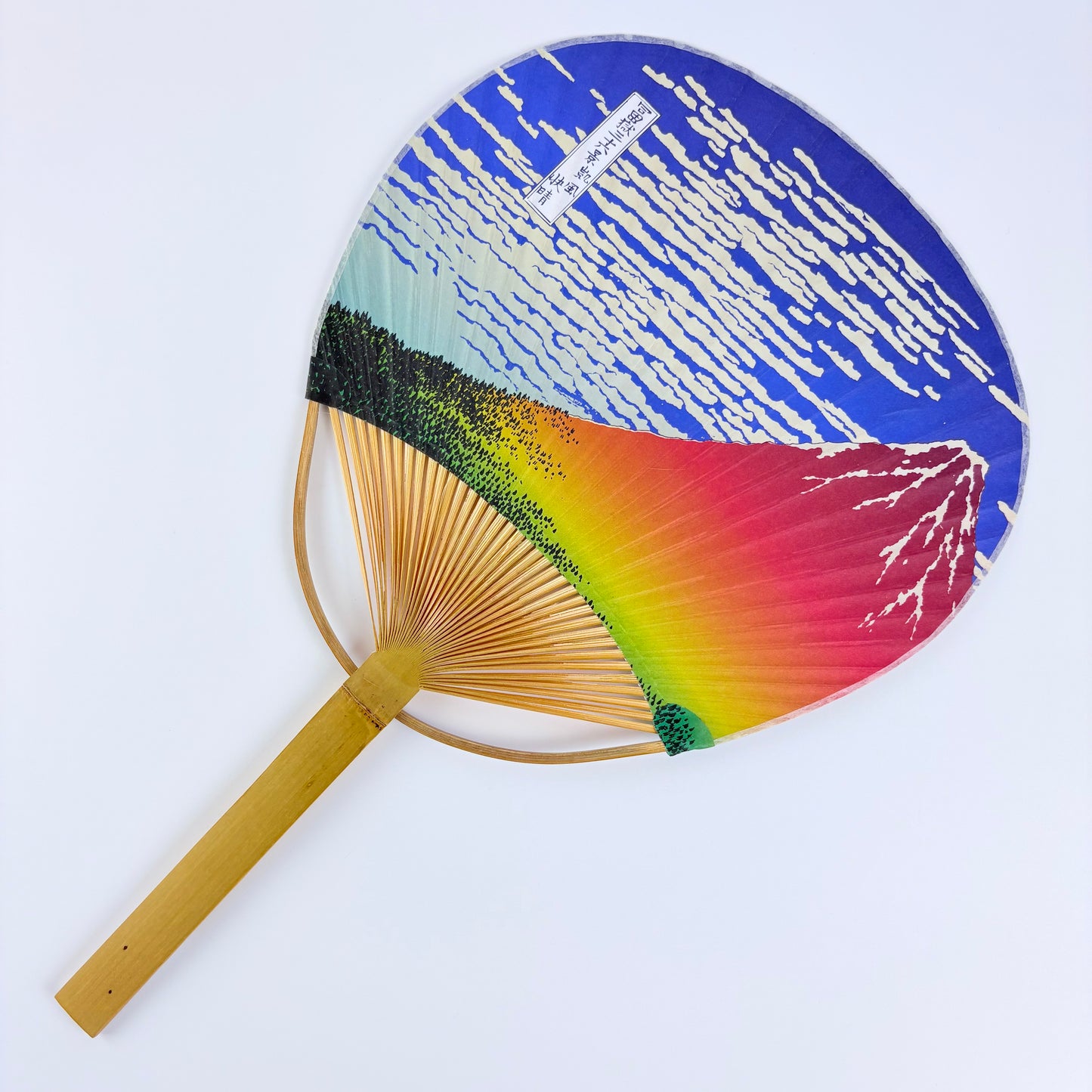 Japonský vějíř Uchiwa Red Fuji – motiv Fuji, papír a bambus