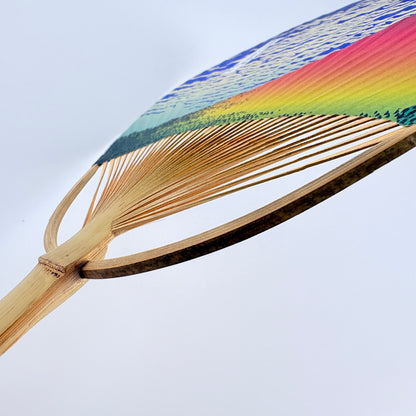 Japonský vějíř Uchiwa Red Fuji – motiv Fuji, papír a bambus