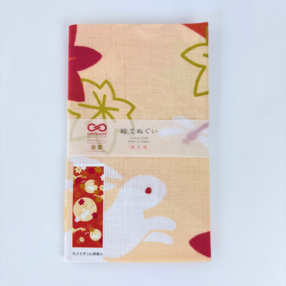 Japonské tenugui Aki Usagi to Momiji Kasane – Podzimní zajíci a javorové listí | Made in Japan
