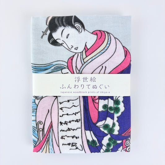 Japonské gauzové tenugui Ukiyo-e – žena s dopisem a kapry | Made in Japan