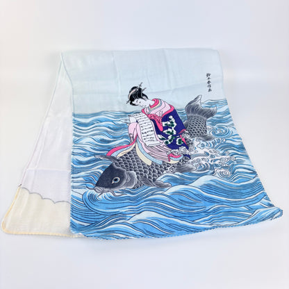 Japonské gauzové tenugui Ukiyo-e – žena s dopisem a kapry | Made in Japan