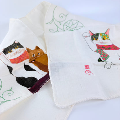 Japonské gauzové tenugui Fukuneko – šťastné kočky Maneki Neko | Made in Japan