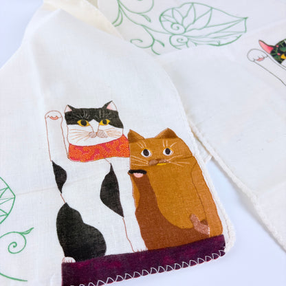Japonské gauzové tenugui Fukuneko – šťastné kočky Maneki Neko | Made in Japan