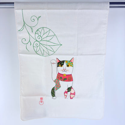 Japonské gauzové tenugui Fukuneko – šťastné kočky Maneki Neko | Made in Japan