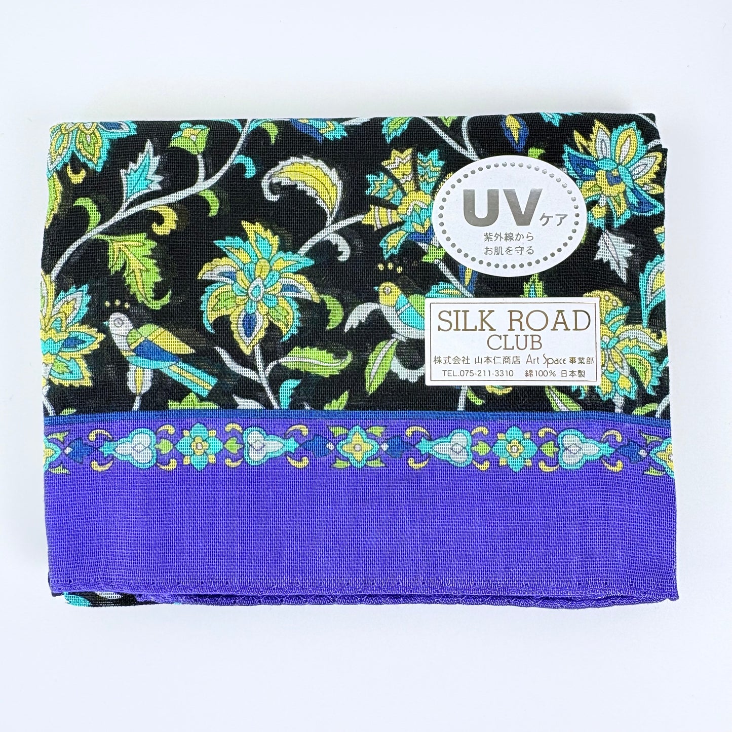 Japonský bavlněný šál Silk Road Květy a ptáci s UV úpravou – Made in Japan