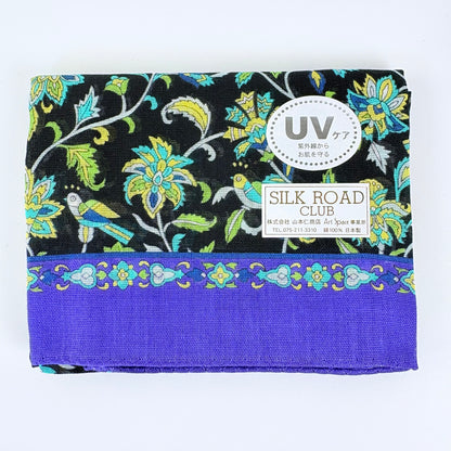 Japonský bavlněný šál Silk Road Květy a ptáci s UV úpravou – Made in Japan