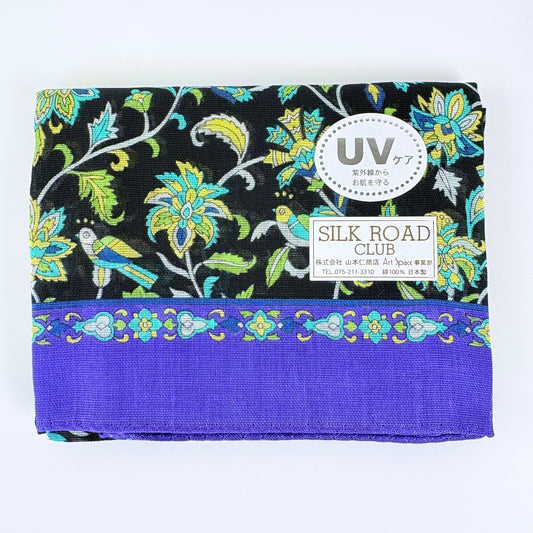 Japonský bavlněný šál Silk Road Květy a ptáci s UV úpravou – Made in Japan