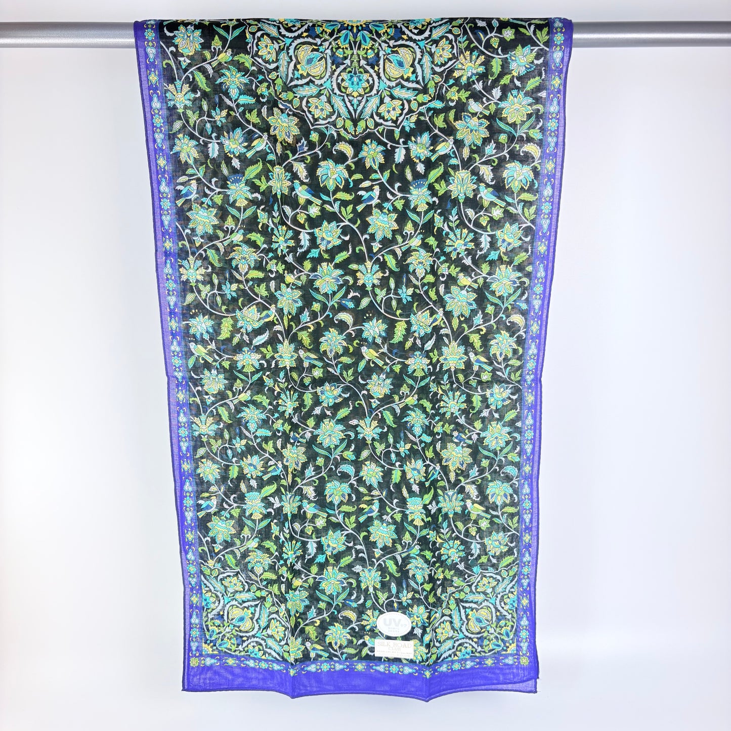 Japonský bavlněný šál Silk Road Květy a ptáci s UV úpravou – Made in Japan