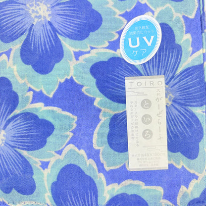 Japonský bavlněný šál TOIRO Modré květy s UV úpravou – Made in Japan