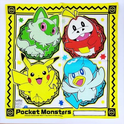 Japonský bavlněný šátek Pokémon Pikachu a startovní Pokémoni 42 × 42 cm – Made in Japan