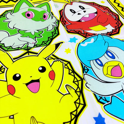 Japonský bavlněný šátek Pokémon Pikachu a startovní Pokémoni 42 × 42 cm – Made in Japan