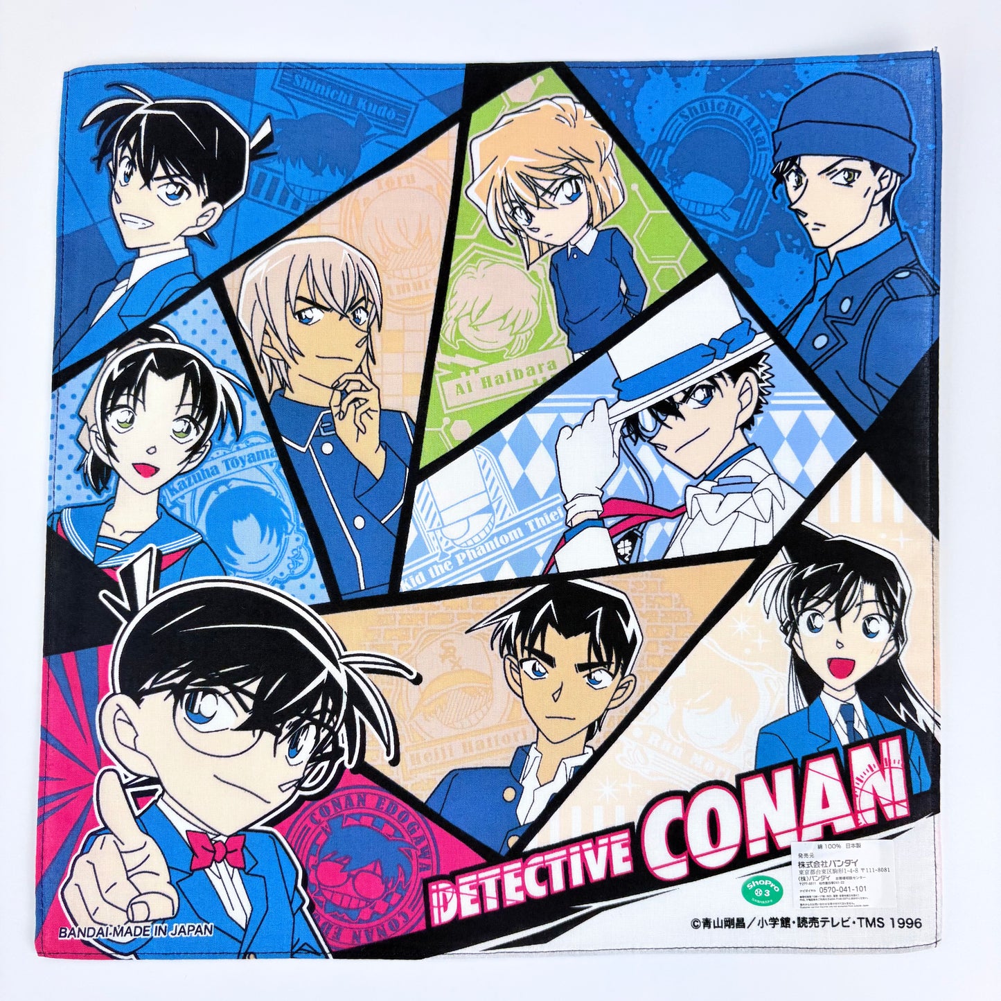 Japonský bavlněný šátek Detektiv Conan – Hlavní postavy 30 × 30 cm – Made in Japan