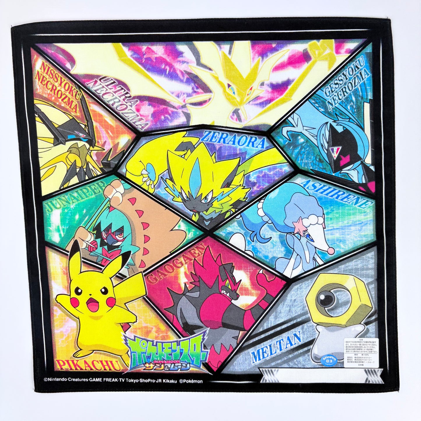 Japonský bavlněný šátek Pokémon Sun & Moon 30 × 30 cm – Made in Japan