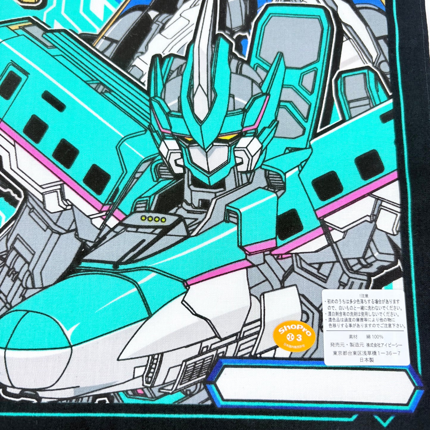 Japonský bavlněný šátek Shinkalion – roboti šinkansen 30 × 30 cm – Made in Japan