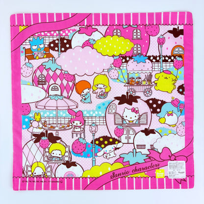 Japonský bavlněný šátek Sanrio Characters – Jahodové městečko 30 × 30 cm – Made in Japan