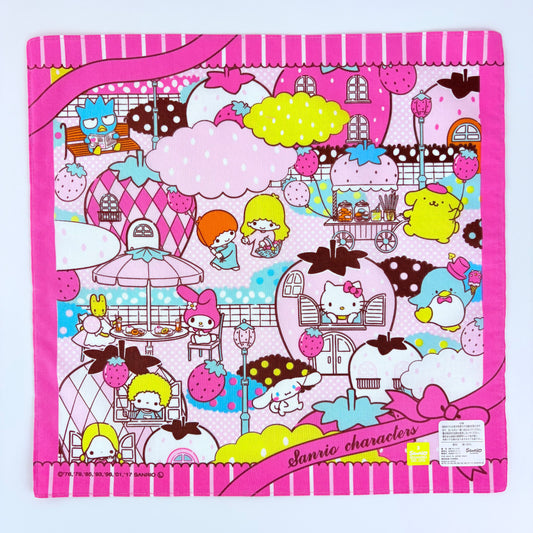Japonský bavlněný šátek Sanrio Characters – Jahodové městečko 30 × 30 cm – Made in Japan