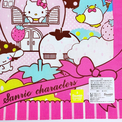 Japonský bavlněný šátek Sanrio Characters – Jahodové městečko 30 × 30 cm – Made in Japan