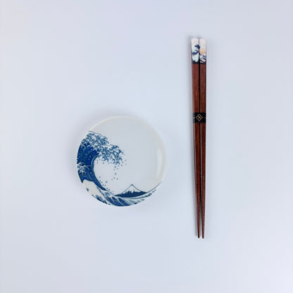 Talířek na sójovou omáčku Velká vlna a Fuji, bílý, 10 cm – Made in Japan