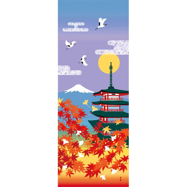 Japonské tenugui Kōyō Gojūnotō Fuji-san – Podzimní Fuji a pětipatrová pagoda | Made in Japan