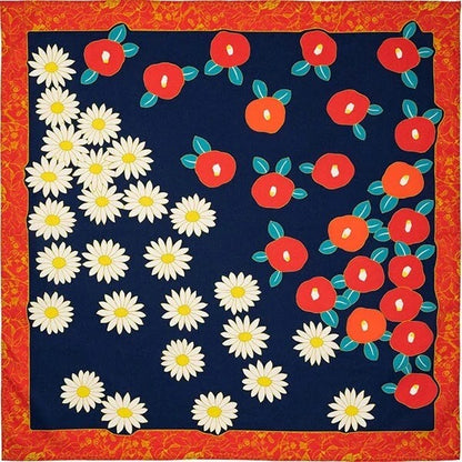 Furoshiki Camellia & Chrysanthemum 100 × 100 cm / organická bavlna / Made in Japan – Kyoto
