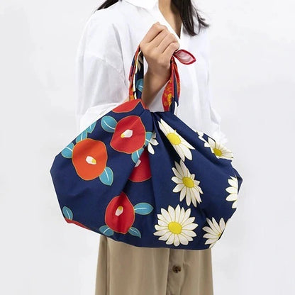 Furoshiki Camellia & Chrysanthemum 100 × 100 cm / organická bavlna / Made in Japan – Kyoto