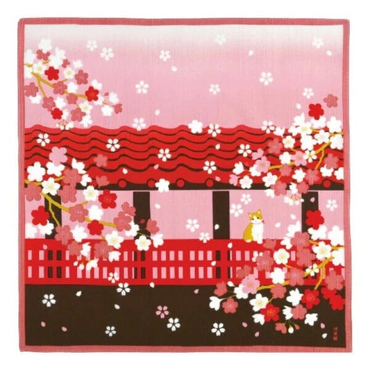 Furoshiki Hanami Cat 50×50 cm – japonský šátek na balení dárků | Made in Japan