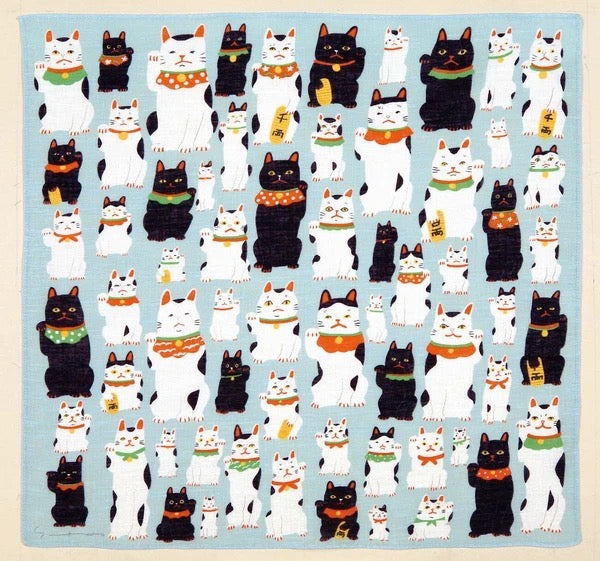 Furoshiki Kočky Maneki Neko 50 × 50 cm / velmi jemná bavlna / Made in Japan