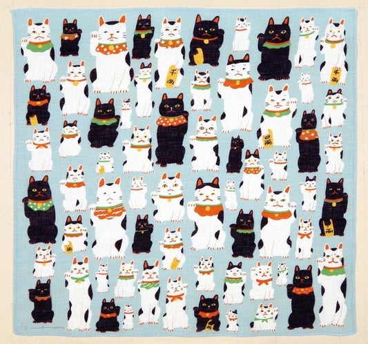 Furoshiki Kočky Maneki Neko 50 × 50 cm / velmi jemná bavlna / Made in Japan