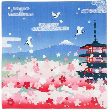 Furoshiki Sakura, Fuji a pagoda 50 × 50 cm / bavlna / Made in Japan