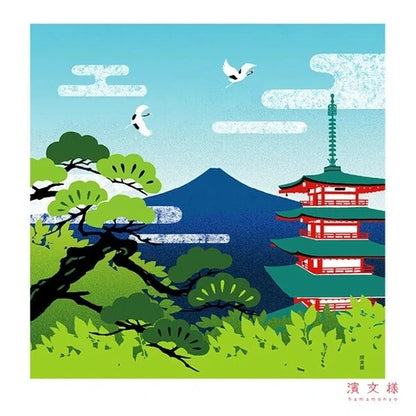 Furoshiki Hora Fuji a pagoda 50 × 50 cm / bavlna / Made in Japan